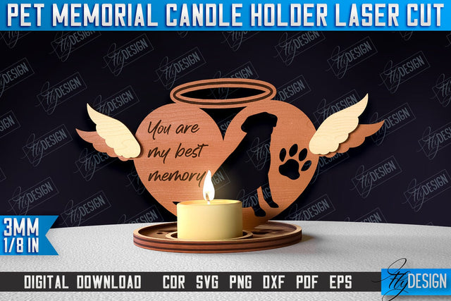 Pet Memorial Candle Holder Laser Cut | 3D Candle Memorial Holder Design SVG Fly Design 