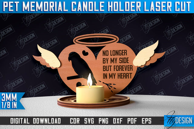 Pet Memorial Candle Holder Laser Cut | 3D Candle Memorial Holder Design SVG Fly Design 