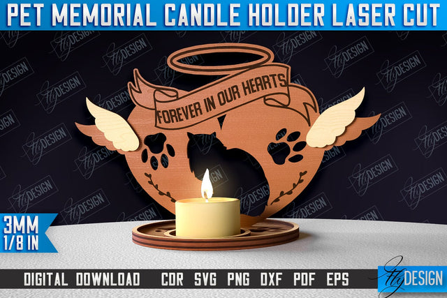 Pet Memorial Candle Holder Laser Cut | 3D Candle Memorial Holder Design SVG Fly Design 