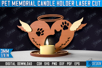 Pet Memorial Candle Holder Laser Cut | 3D Candle Memorial Holder Design SVG Fly Design 