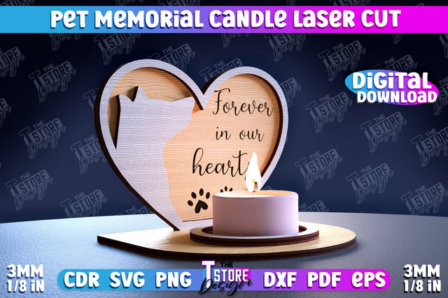 Pet Memorial Candle Holder Laser Cut | 3D Candle Memorial Holder Laser Cut SVG The T Store Design 