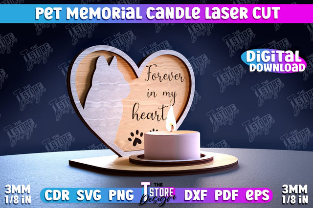 Pet Memorial Candle Holder Laser Cut | 3D Candle Memorial Holder Laser Cut SVG The T Store Design 