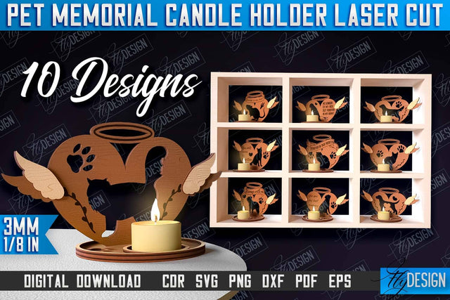 Pet Memorial Candle Holder Laser Cut Bundle | 3D Candle Memorial Holder Design SVG Fly Design 