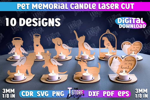 Pet Memorial Candle Holder Laser Cut Bundle | 3D Candle Memorial Holder Laser Cut SVG The T Store Design 
