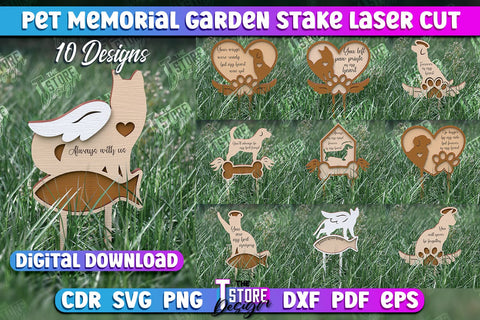 Pet Memorial Garden Stakes Laser Cut Bundle | Laser Flower Stakes Design | CNC Files SVG The T Store Design 