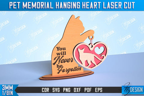 Pet Memorial Hanging Heart Bundle | Home Pets Memorial | Angel Wings | CNC File SVG Fly Design 
