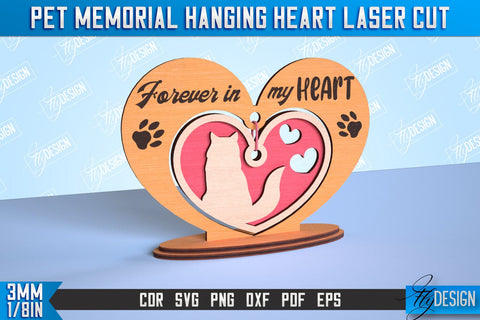 Pet Memorial Hanging Heart Bundle | Home Pets Memorial | Angel Wings | CNC File SVG Fly Design 