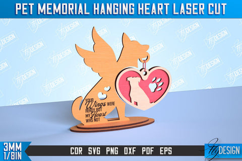 Pet Memorial Hanging Heart Bundle | Home Pets Memorial | Angel Wings | CNC File SVG Fly Design 