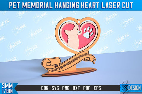 Pet Memorial Hanging Heart Bundle | Home Pets Memorial | Angel Wings | CNC File SVG Fly Design 