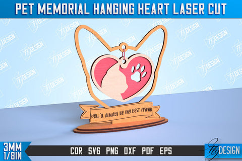 Pet Memorial Hanging Heart Bundle | Home Pets Memorial | Angel Wings | CNC File SVG Fly Design 