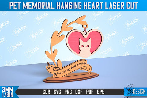 Pet Memorial Hanging Heart Bundle | Home Pets Memorial | Angel Wings | CNC File SVG Fly Design 