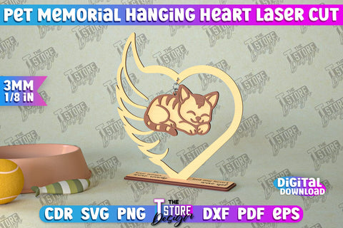 Pet Memorial Hanging Heart Bundle | Home Pets Memorial | Angel Wings | CNC File SVG The T Store Design 