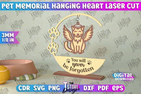 Pet Memorial Hanging Heart Bundle | Home Pets Memorial | Angel Wings | CNC File SVG The T Store Design 