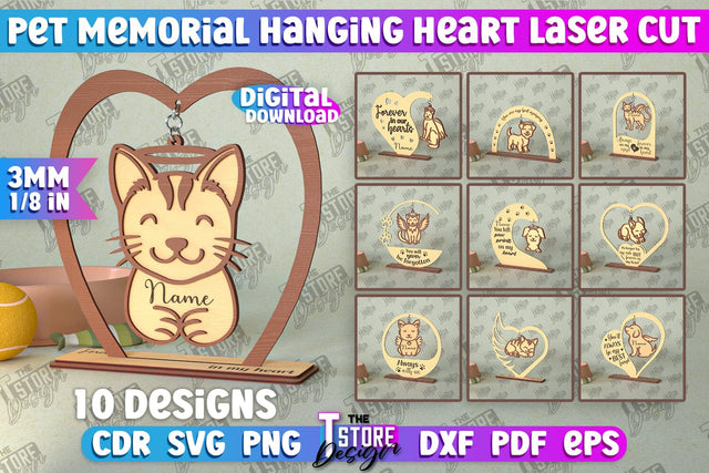 Pet Memorial Hanging Heart Bundle | Home Pets Memorial | Angel Wings | CNC File SVG The T Store Design 