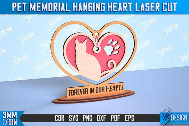 Pet Memorial Hanging Heart | Home Pets Memorial | Angel Wings | CNC File SVG Fly Design 