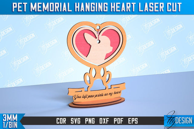Pet Memorial Hanging Heart | Home Pets Memorial | Angel Wings | CNC File SVG Fly Design 