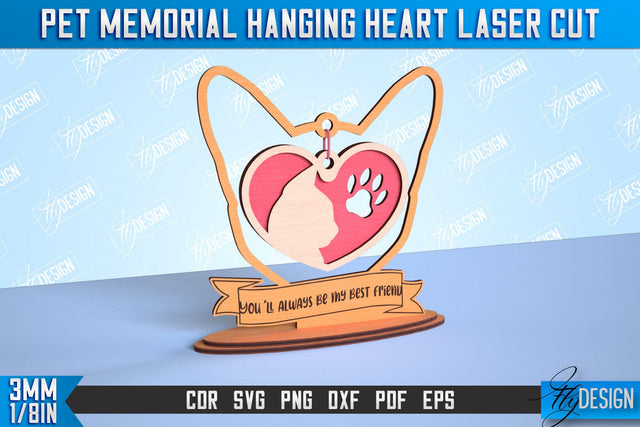 Pet Memorial Hanging Heart | Home Pets Memorial | Angel Wings | CNC File SVG Fly Design 