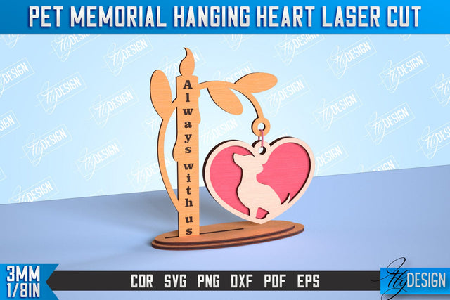 Pet Memorial Hanging Heart | Home Pets Memorial | Angel Wings | CNC File SVG Fly Design 