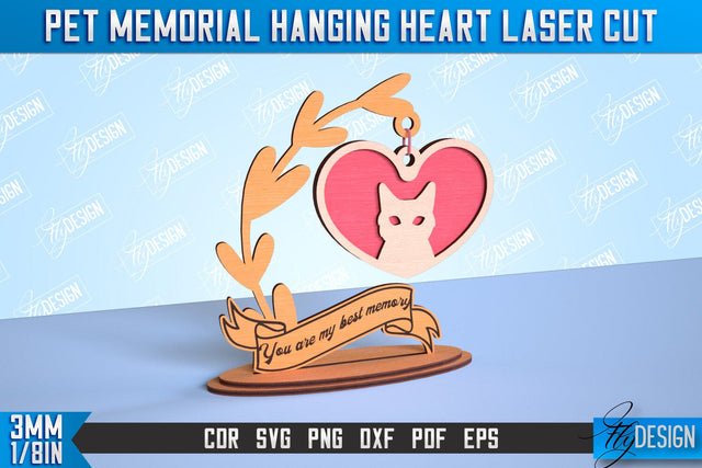 Pet Memorial Hanging Heart | Home Pets Memorial | Angel Wings | CNC File SVG Fly Design 