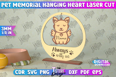 Pet Memorial Hanging Heart | Home Pets Memorial | Angel Wings | CNC File SVG The T Store Design 