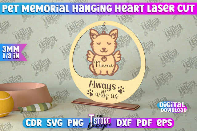 Pet Memorial Hanging Heart | Home Pets Memorial | Angel Wings | CNC File SVG The T Store Design 