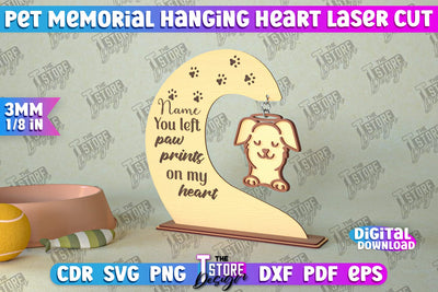 Pet Memorial Hanging Heart | Home Pets Memorial | Angel Wings | CNC File SVG The T Store Design 