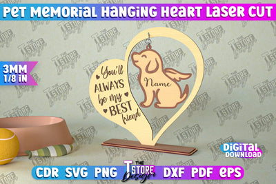 Pet Memorial Hanging Heart | Home Pets Memorial | Angel Wings | CNC File SVG The T Store Design 