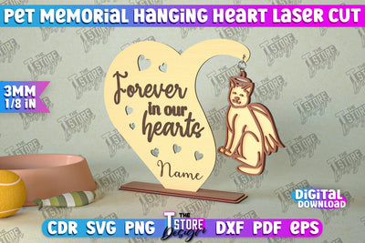 Pet Memorial Hanging Heart | Home Pets Memorial | Angel Wings | CNC File SVG The T Store Design 