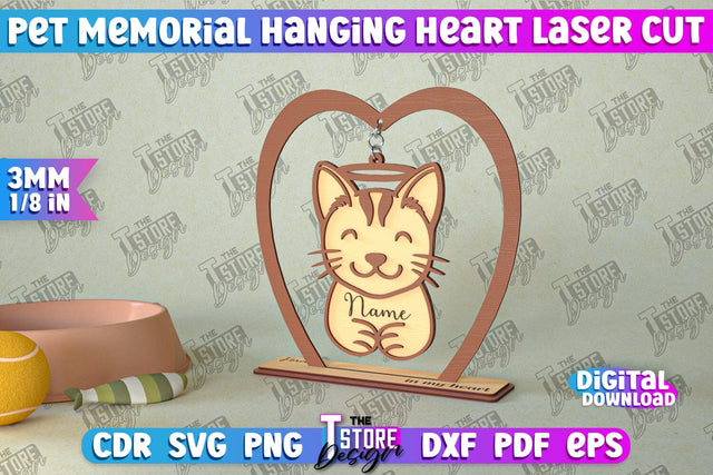Pet Memorial Hanging Heart | Home Pets Memorial | Angel Wings | CNC File SVG The T Store Design 