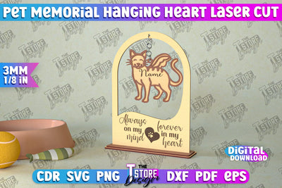 Pet Memorial Hanging Heart | Home Pets Memorial | Angel Wings | CNC File SVG The T Store Design 