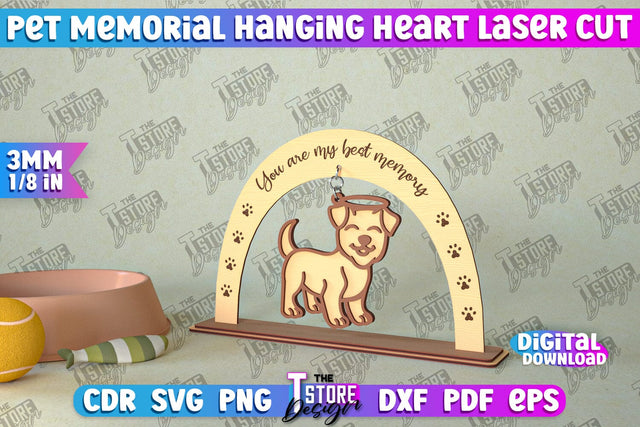 Pet Memorial Hanging Heart | Home Pets Memorial | Angel Wings | CNC File SVG The T Store Design 