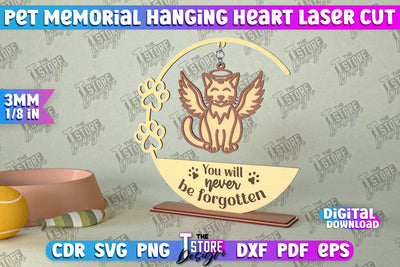 Pet Memorial Hanging Heart | Home Pets Memorial | Angel Wings | CNC File SVG The T Store Design 