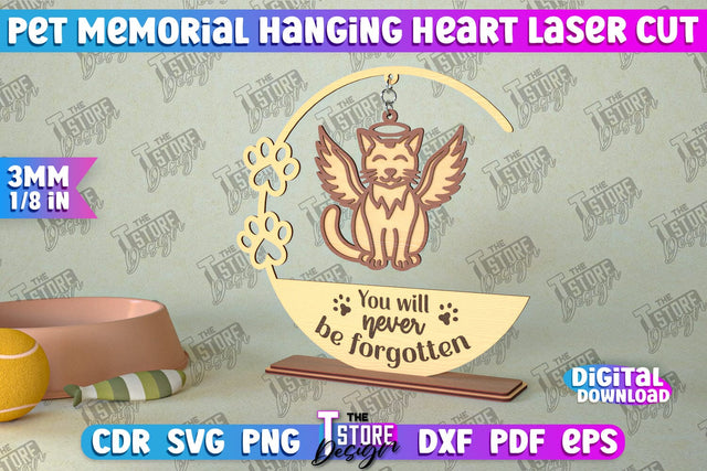Pet Memorial Hanging Heart | Home Pets Memorial | Angel Wings | CNC File SVG The T Store Design 