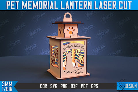 Pet Memorial Lantern Laser Cut Bundle | 3D Memorial Lantern Laser Cut | CNC File SVG Fly Design 