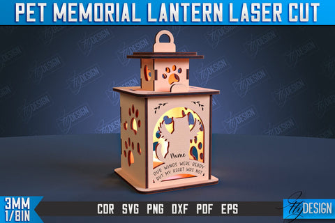Pet Memorial Lantern Laser Cut Bundle | 3D Memorial Lantern Laser Cut | CNC File SVG Fly Design 