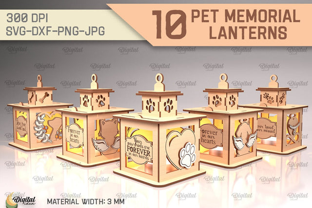 Pet Memorial Lantern SVG Bundle. 3D Lamps Laser Cut SVG Evgenyia Guschina 