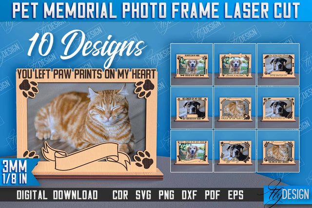 Pet Memorial Photo Frame Laser Cut Bundle | Photo Frame Laser Cut | Animals Photo Frame Design SVG Fly Design 