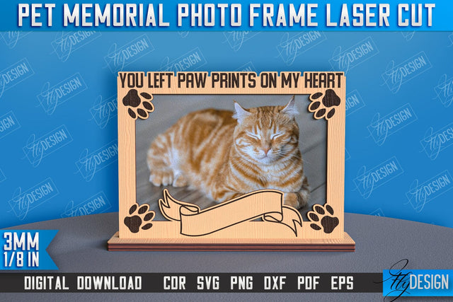 Pet Memorial Photo Frame Laser Cut | Photo Frame Laser Cut | Animals Photo Frame Design SVG Fly Design 