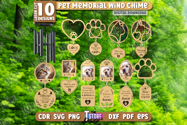 Pet Memorial Wind Chime Laser Cut Bundle | Wind Chime Front Door Decor | Bereavement Gift | CNC Files SVG The T Store Design 