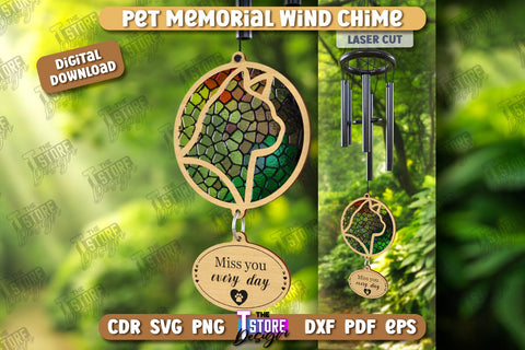 Pet Memorial Wind Chime Laser Cut Bundle | Wind Chime Front Door Decor | Bereavement Gift | CNC Files SVG The T Store Design 