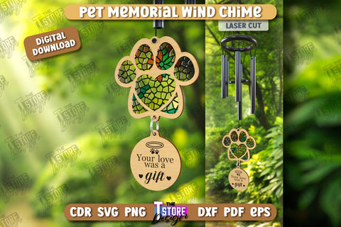 Pet Memorial Wind Chime Laser Cut Bundle | Wind Chime Front Door Decor | Bereavement Gift | CNC Files SVG The T Store Design 