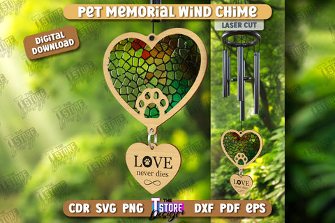 Pet Memorial Wind Chime Laser Cut Bundle | Wind Chime Front Door Decor | Bereavement Gift | CNC Files SVG The T Store Design 