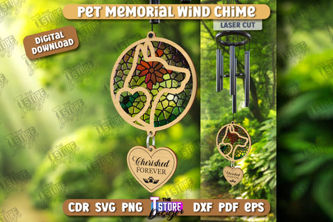 Pet Memorial Wind Chime Laser Cut Bundle | Wind Chime Front Door Decor | Bereavement Gift | CNC Files SVG The T Store Design 