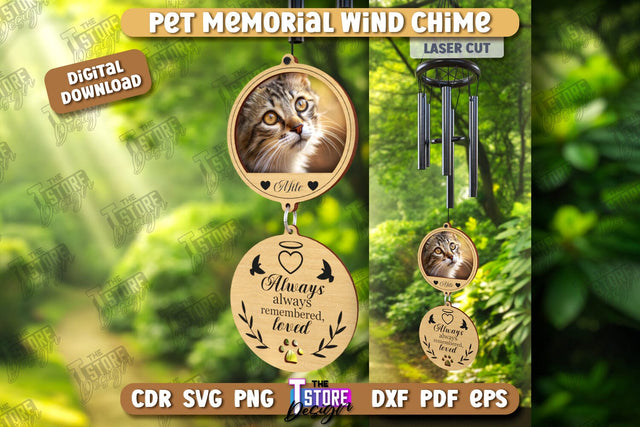 Pet Memorial Wind Chime Laser Cut | Wind Chime Front Door Decor | Bereavement Gift | CNC File SVG The T Store Design 