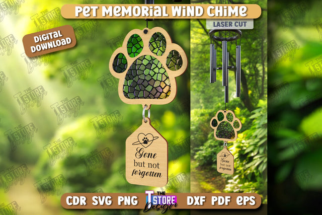 Pet Memorial Wind Chime Laser Cut | Wind Chime Front Door Decor | Bereavement Gift | CNC File SVG The T Store Design 