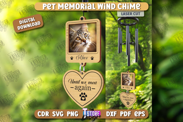 Pet Memorial Wind Chime Laser Cut | Wind Chime Front Door Decor | Bereavement Gift | CNC File SVG The T Store Design 