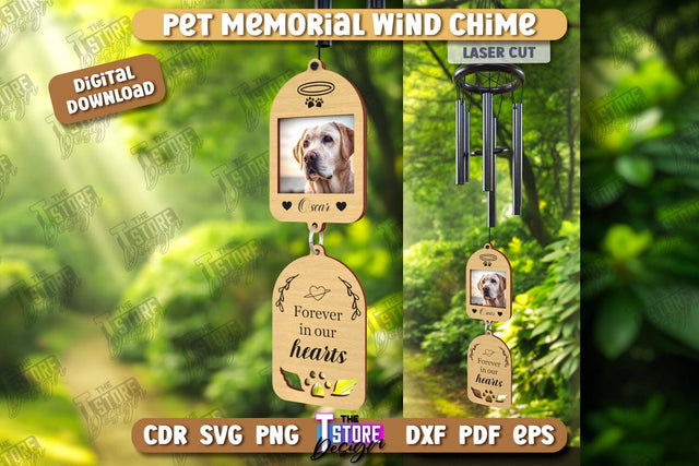 Pet Memorial Wind Chime Laser Cut | Wind Chime Front Door Decor | Bereavement Gift | CNC File SVG The T Store Design 