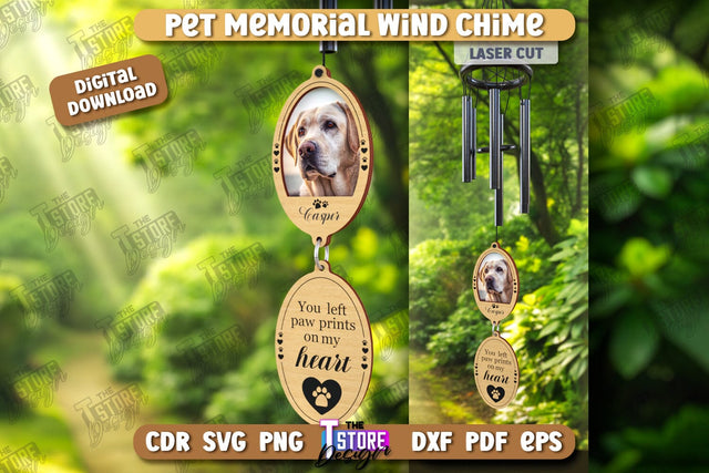 Pet Memorial Wind Chime Laser Cut | Wind Chime Front Door Decor | Bereavement Gift | CNC File SVG The T Store Design 