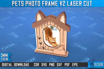 Pet Photo Frame v.2 | Home Pets | Paws Print | Best Friend | Cats and Dogs | CNC File SVG Fly Design 