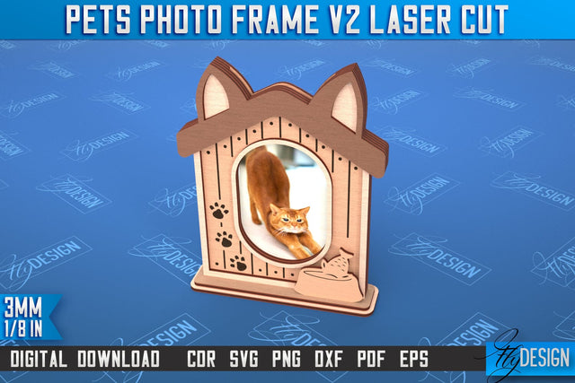 Pet Photo Frame v.2 | Home Pets | Paws Print | Best Friend | Cats and Dogs | CNC File SVG Fly Design 